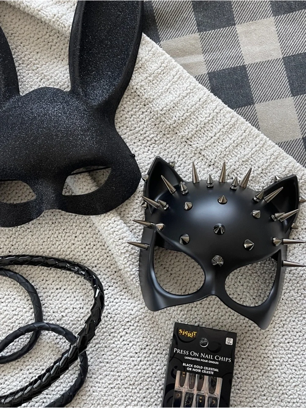 Halloween Costume Bundle Black Masks Whip Bunny Ears Cat Mask Gothic Set OS